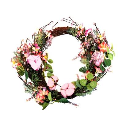 Decoratiune Craciun, coroana cu flori roz, 55 cm GartenVIP DiyLine