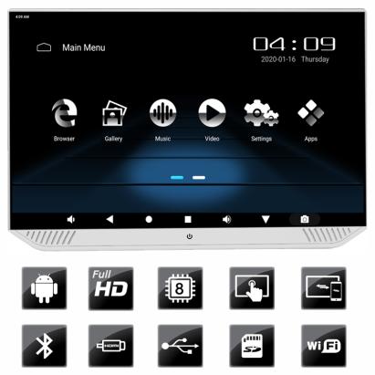 Edotec EDT-TRAVEL13.3-A Travelmate Tetiera cu Android 13.3" USB SD 1080p internet Touchscreen CarStore Technology