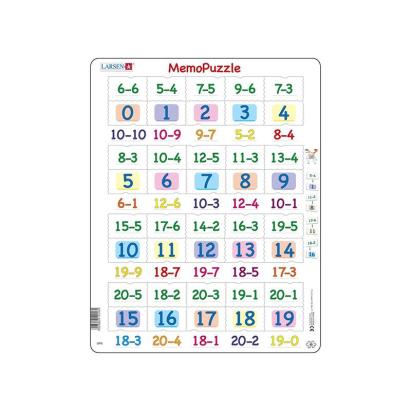 Puzzle maxi Memo cu scaderi cu numere intre 0 si 20, orientare tip portret, 40 de piese, Larsen EduKinder World
