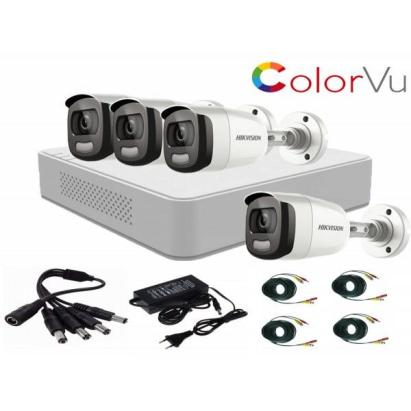 Sistem supraveghere video Hikvision 4  camere 2MP ColorVU FullTime FULL HD , accesorii incluse SafetyGuard Surveillance