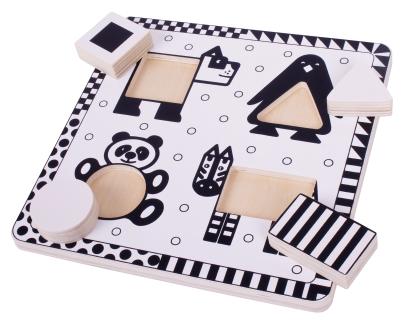 Puzzle alb-negru - animale si forme PlayLearn Toys